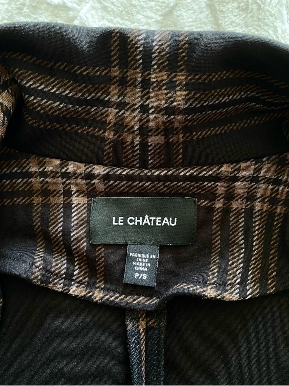 Le Chateau Women’s Long Blazer Jacket Small Black / Brown Plaid - Picture 4 of 7